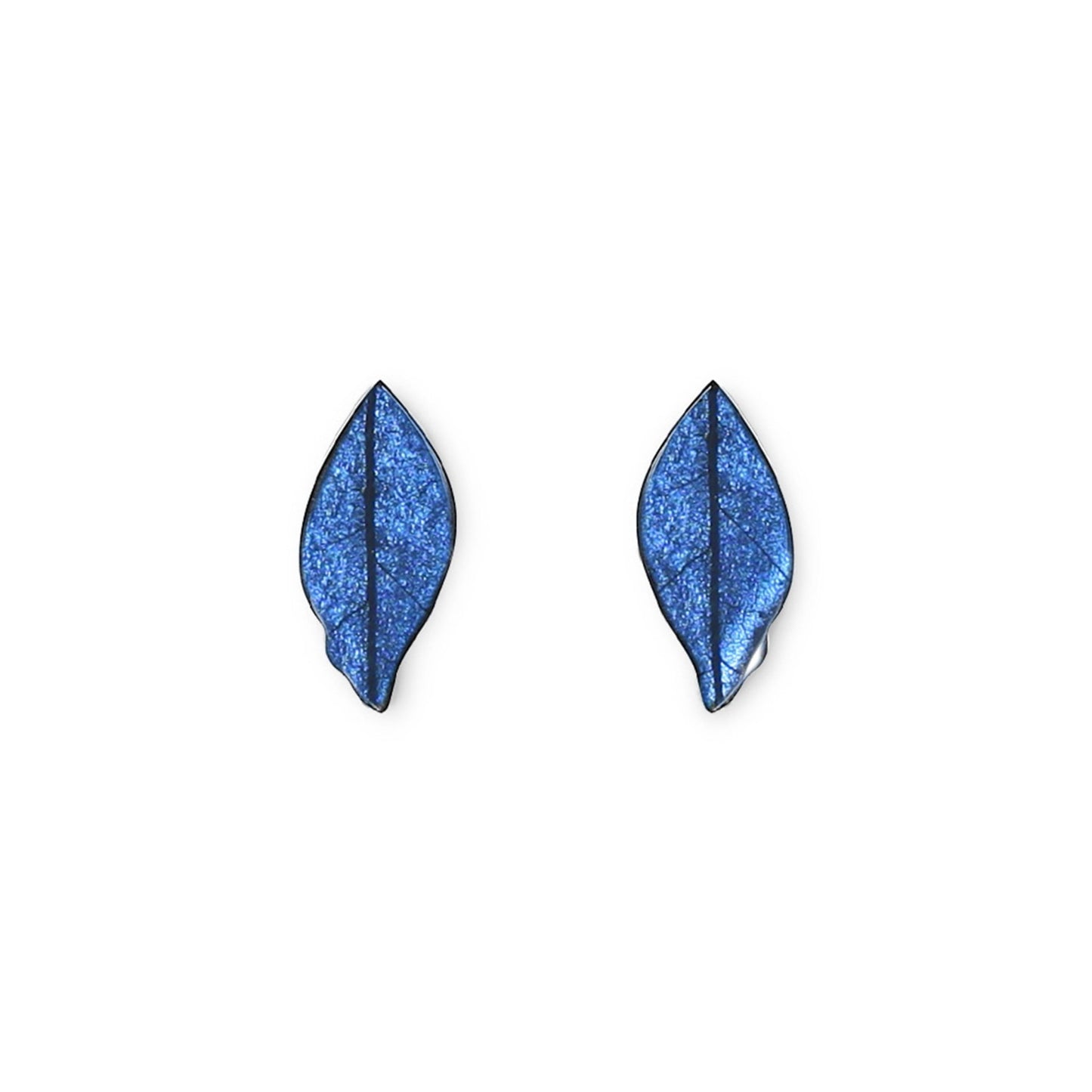 Navy Skeletal Leaf Shiny Stud Earrings | The Jewellery Stop