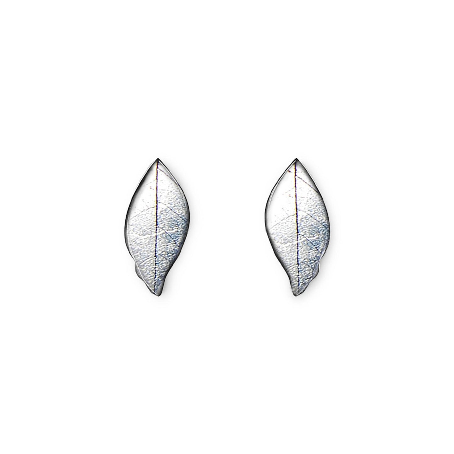 Silver Skeletal Leaf Shiny Stud Earrings | The Jewellery Stop