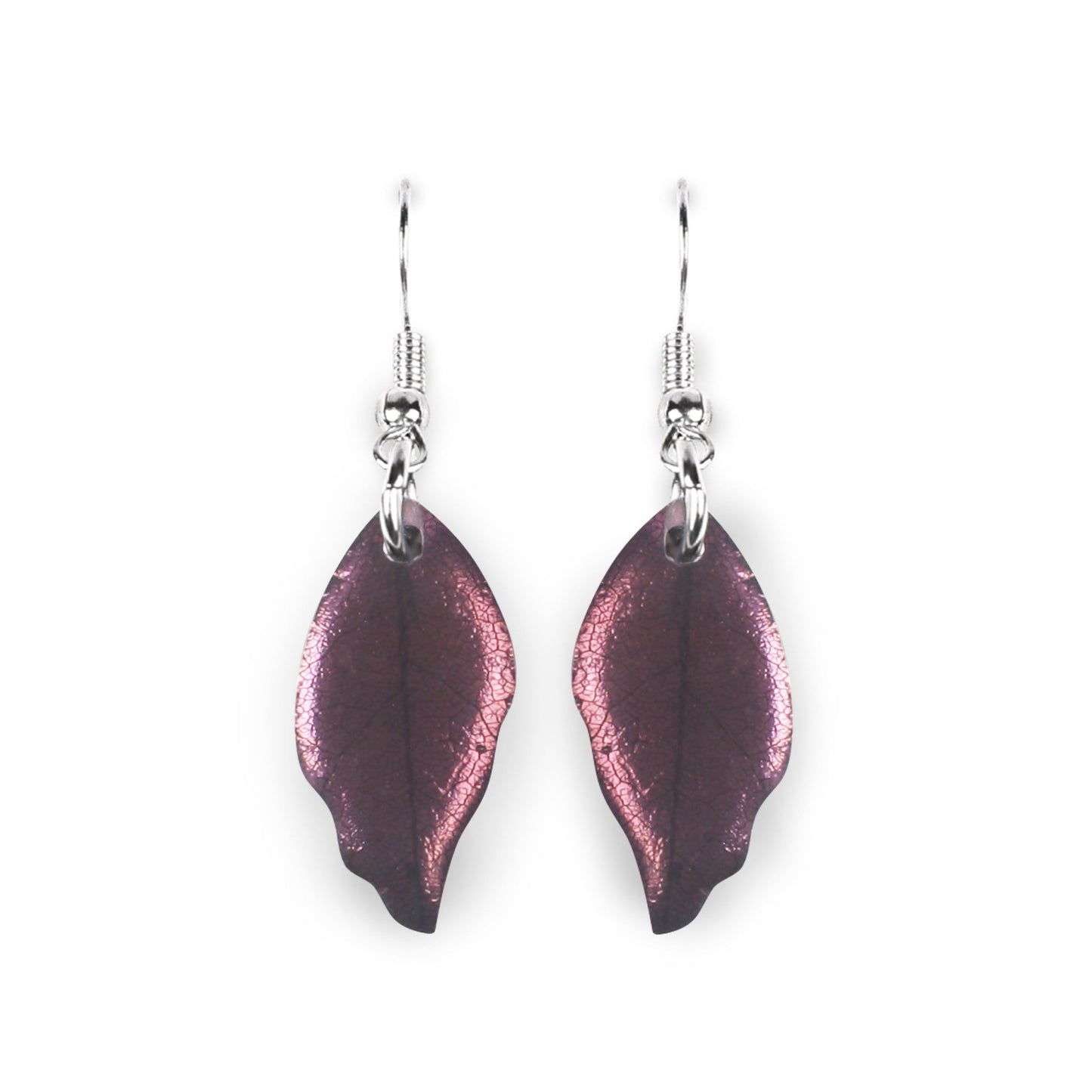 Blackberry Skeletal Leaf Shiny Fish Hook Earrings | The Jewellery Stop