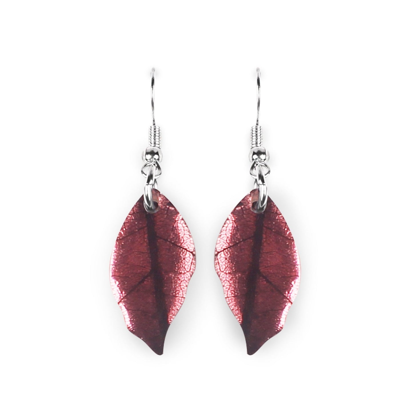 Coral Skeletal Leaf Shiny Fish Hook Earrings | The Jewellery Stop