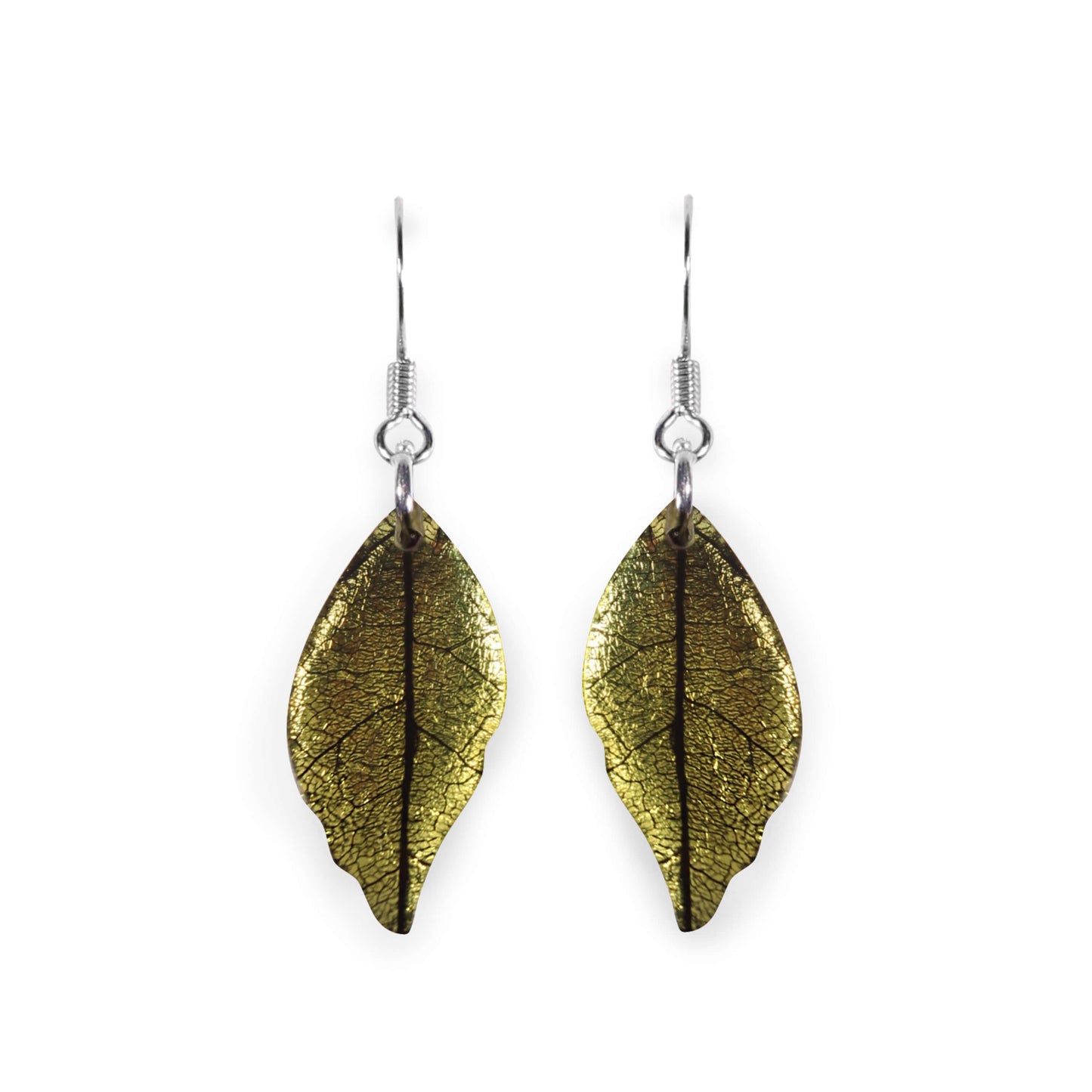 Lime Skeletal Leaf Shiny Fish Hook Earrings