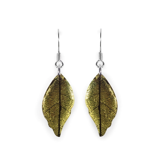 Lime Skeletal Leaf Shiny Fish Hook Earrings | The Jewellery Stop