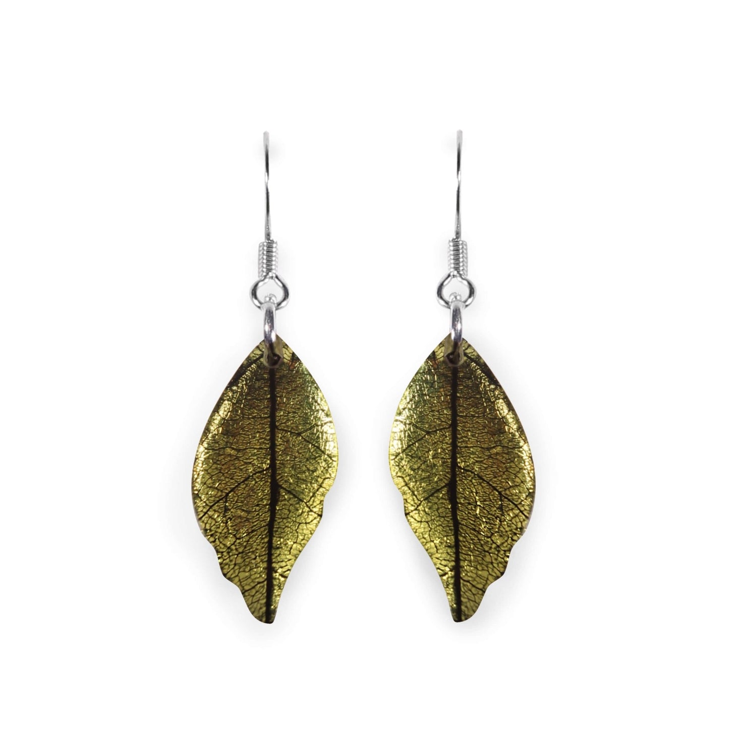 Lime Skeletal Leaf Shiny Fish Hook Earrings | The Jewellery Stop