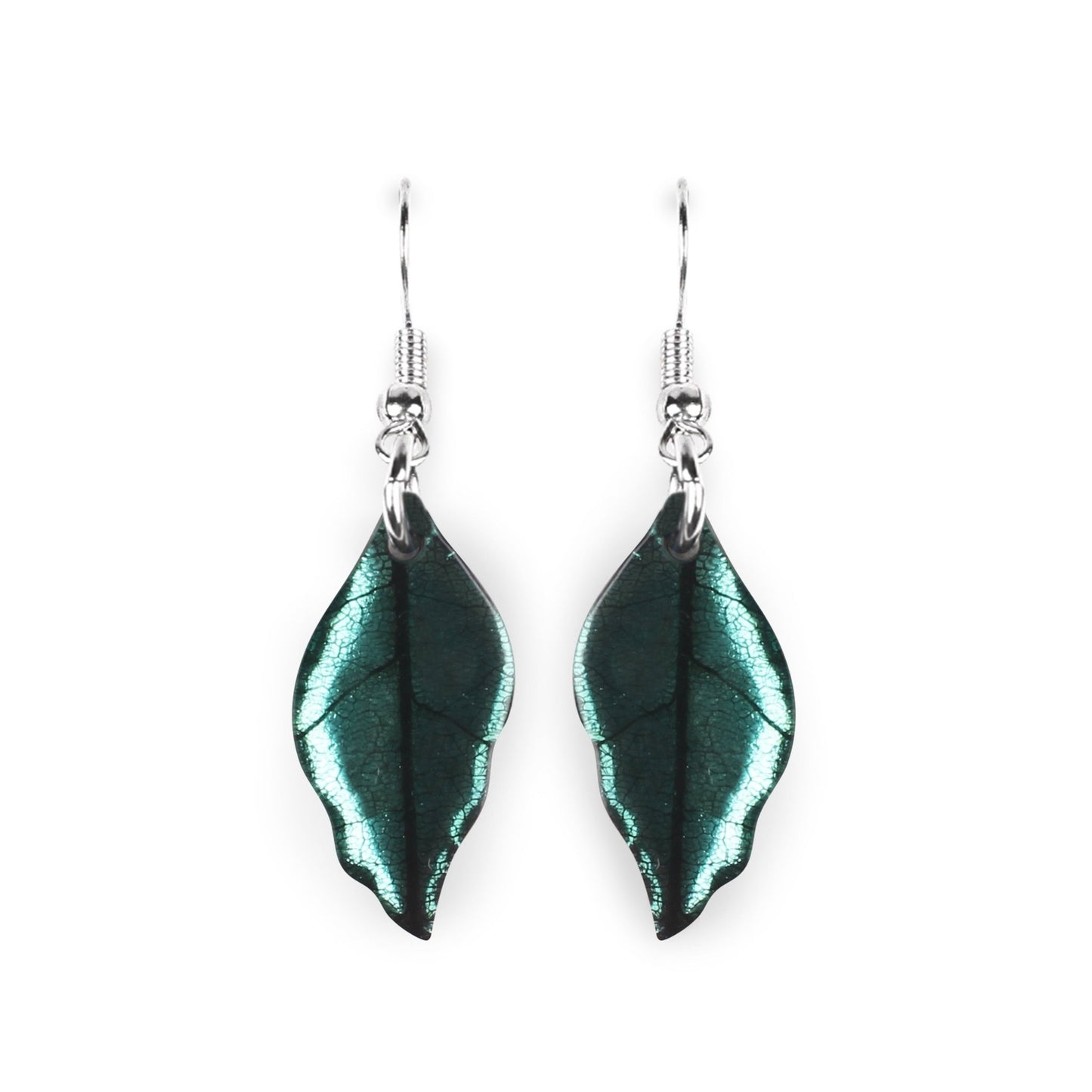 Mint Skeletal Leaf Shiny Fish Hook Earrings | The Jewellery Stop