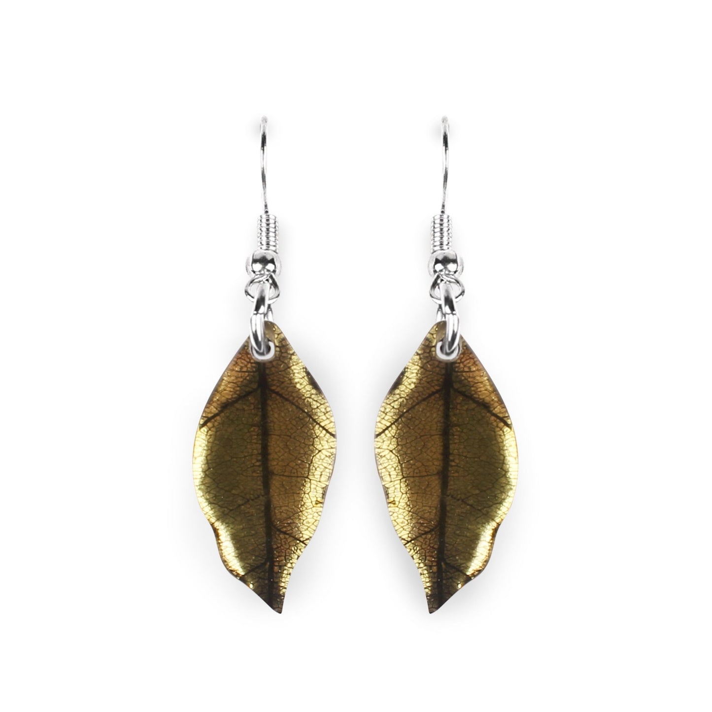 Palomino Skeletal Leaf Shiny Fish Hook Earrings | The Jewellery Stop