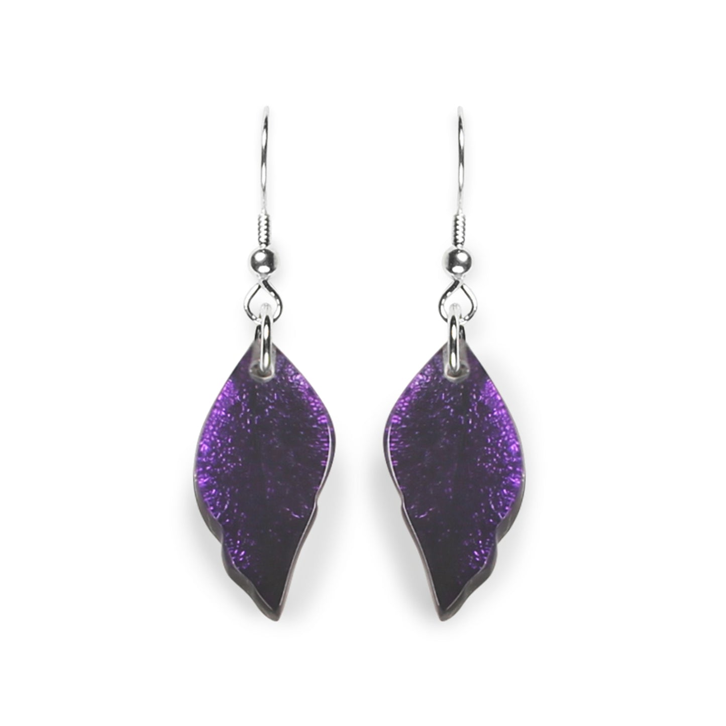 Peacock Skeletal Leaf Shiny Fish Hook Earrings | The Jewellery Stop