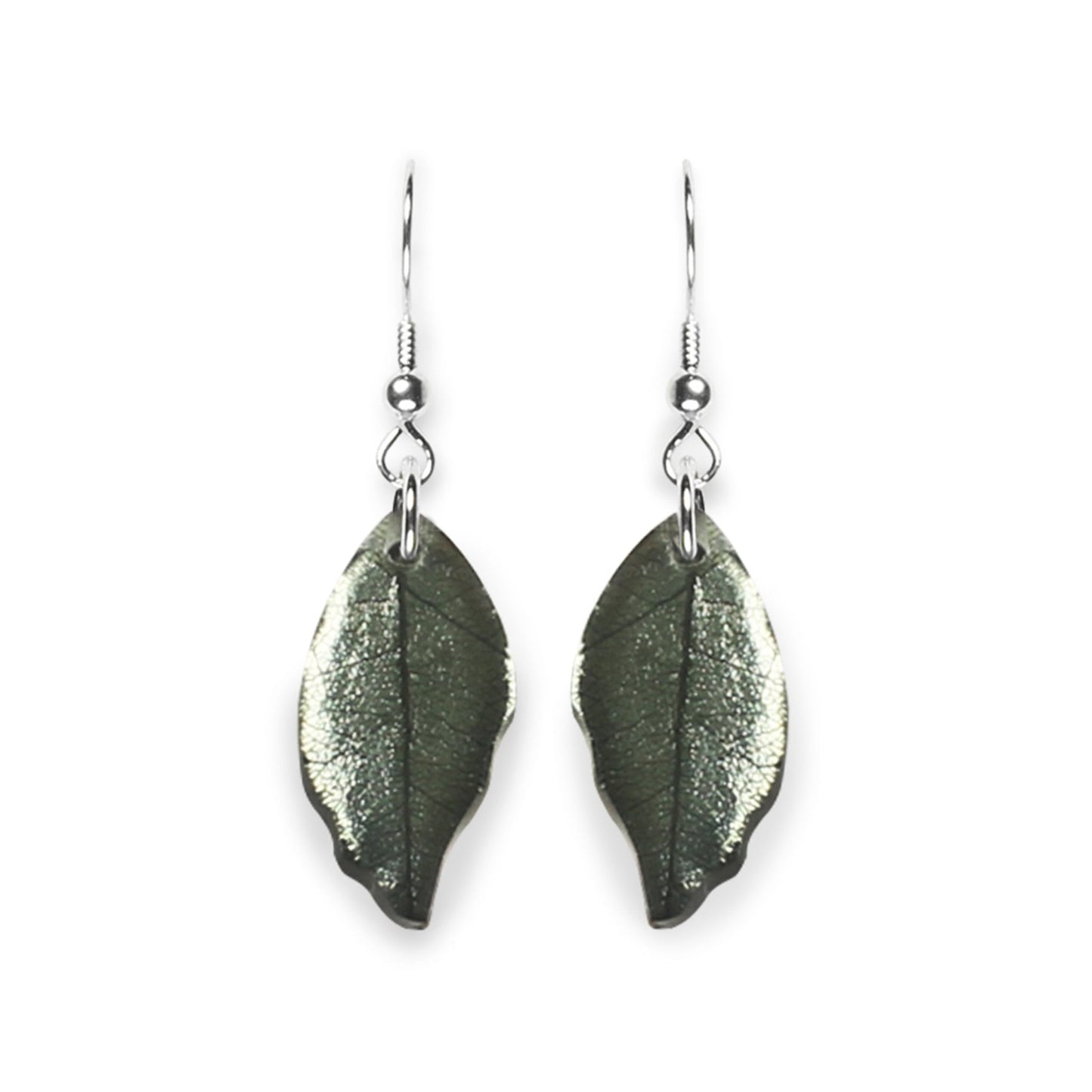 Pear Skeletal Leaf Shiny Fish Hook Earrings | The Jewellery Stop