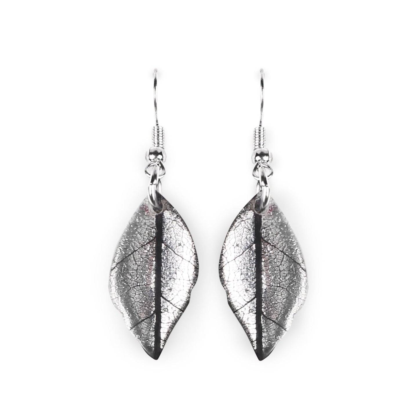 Silver Skeletal Leaf Shiny Fish Hook Earrings | The Jewellery Stop