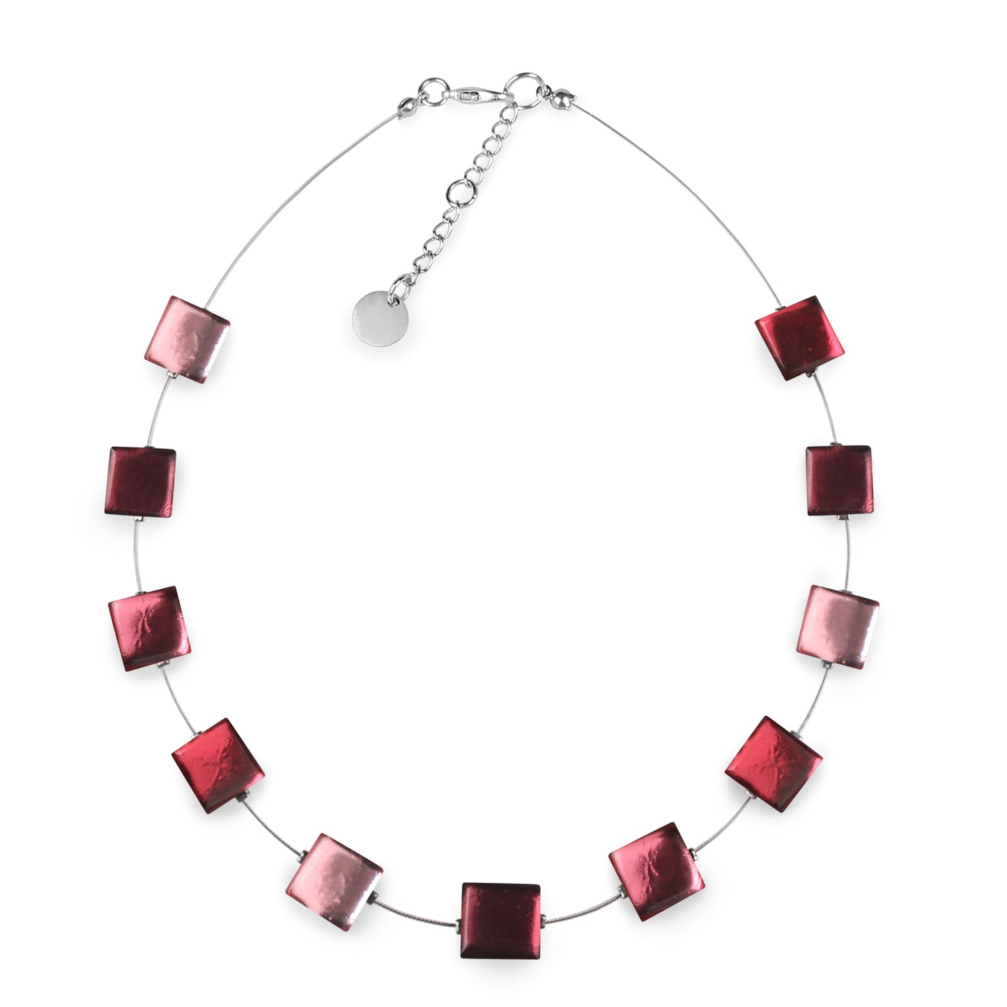 Cerise Square Buttons Shiny Necklace
