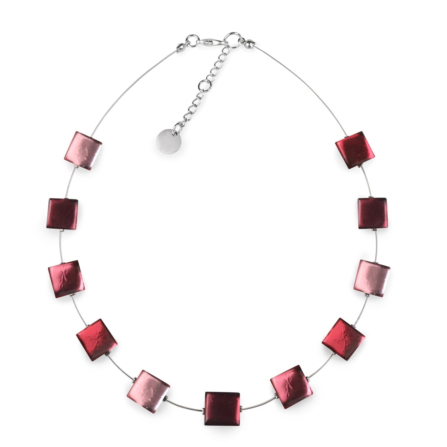 Cerise Square Buttons Shiny Necklace | The Jewellery Stop