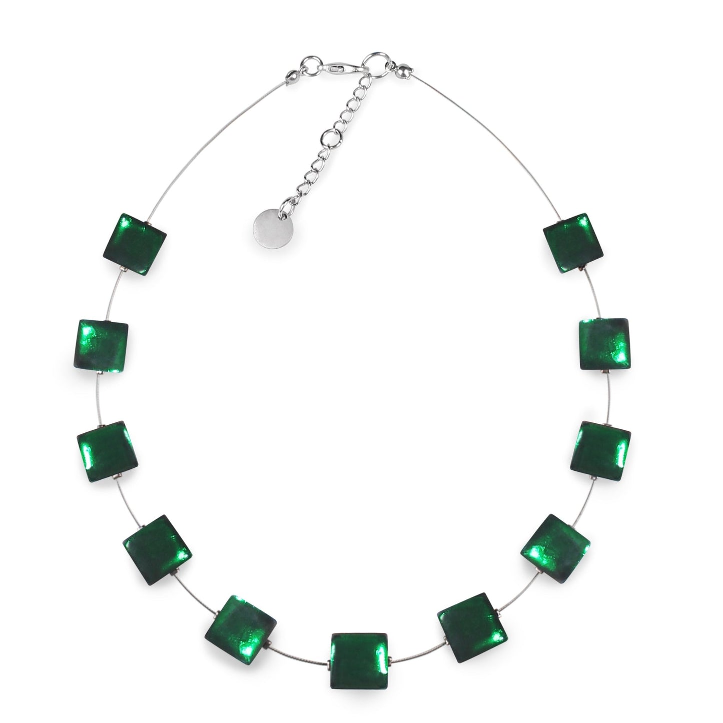 Emerald Square Buttons Shiny Necklace | The Jewellery Stop