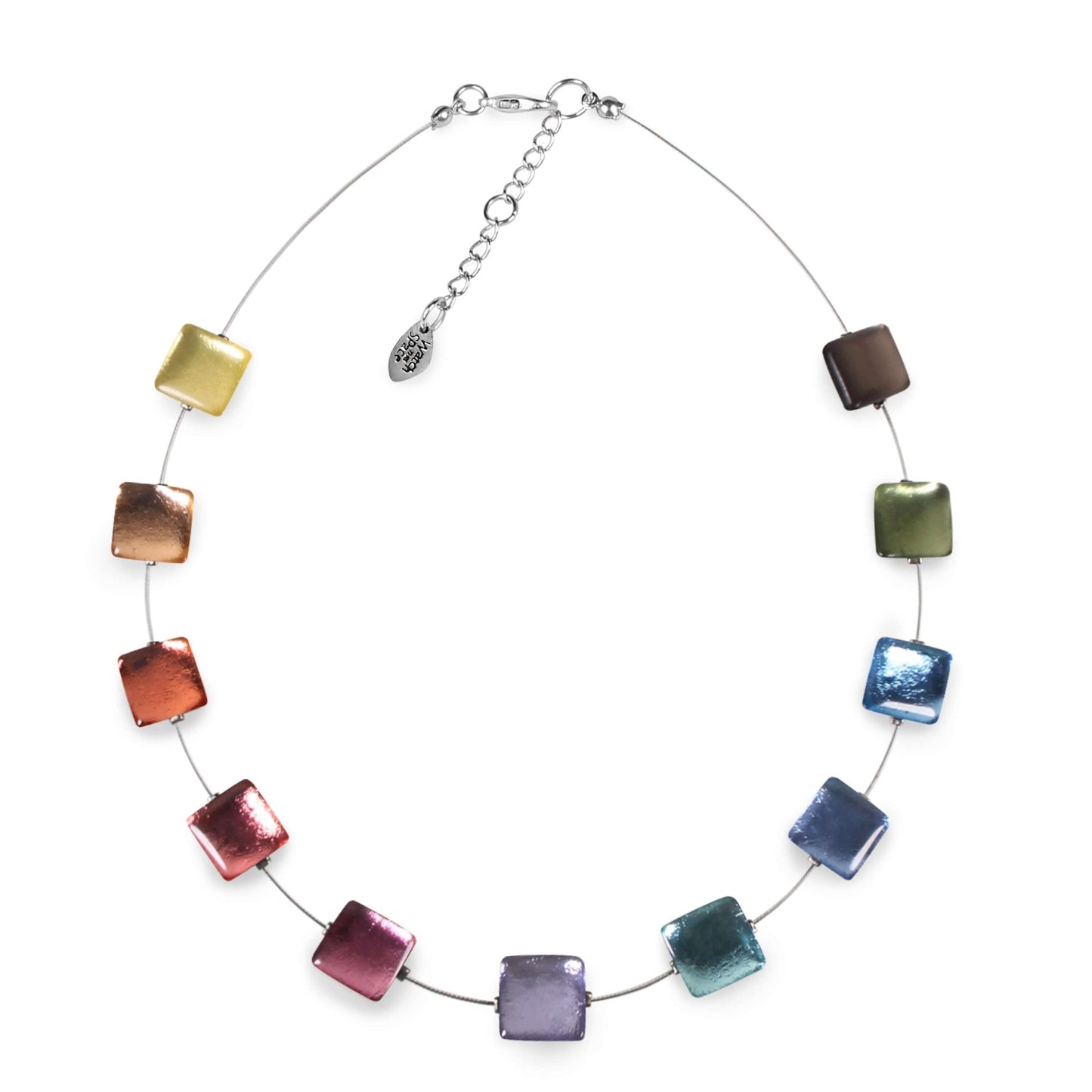 Pastels Square Buttons Shiny Necklace | The Jewellery Stop