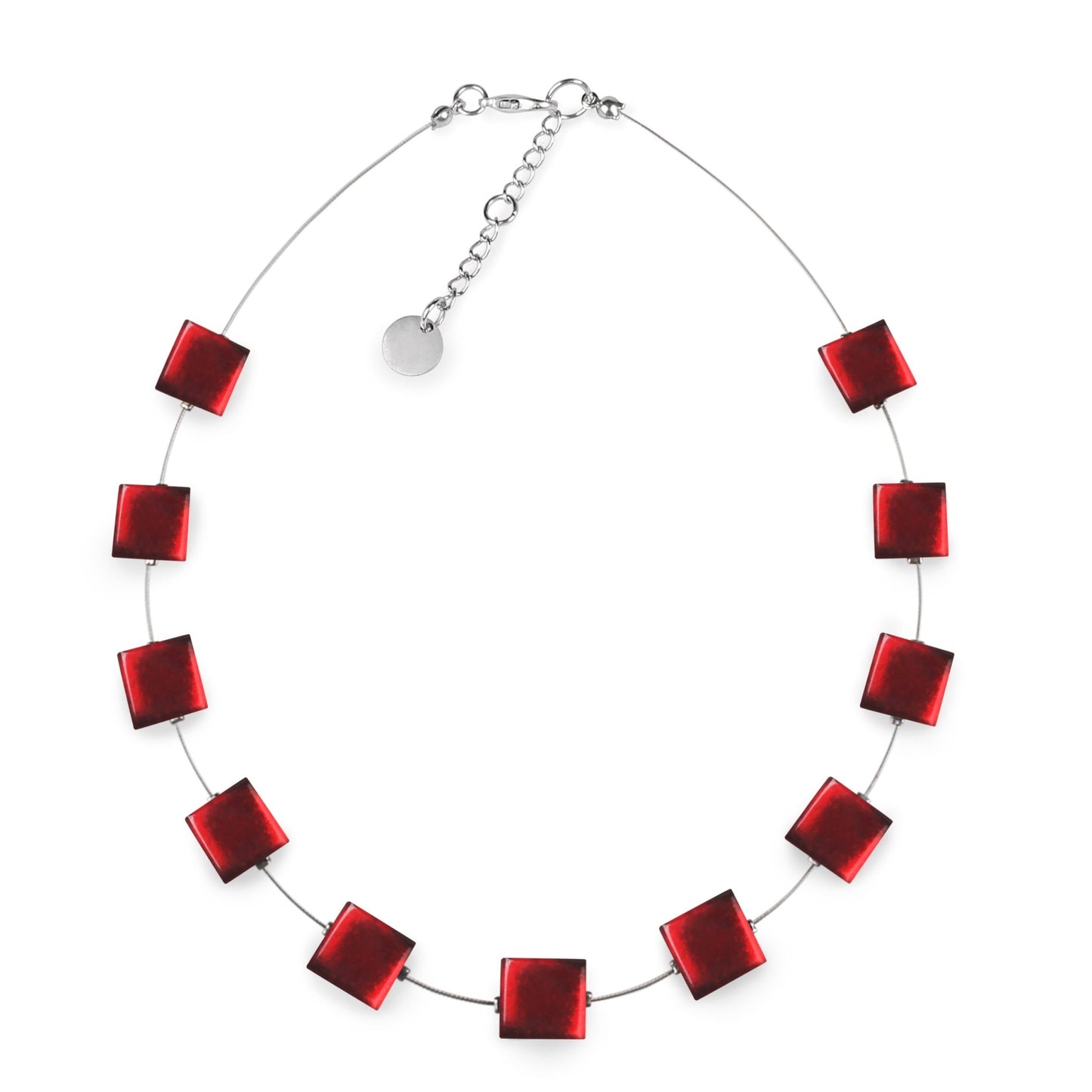Red Square Buttons Shiny Necklace | The Jewellery Stop