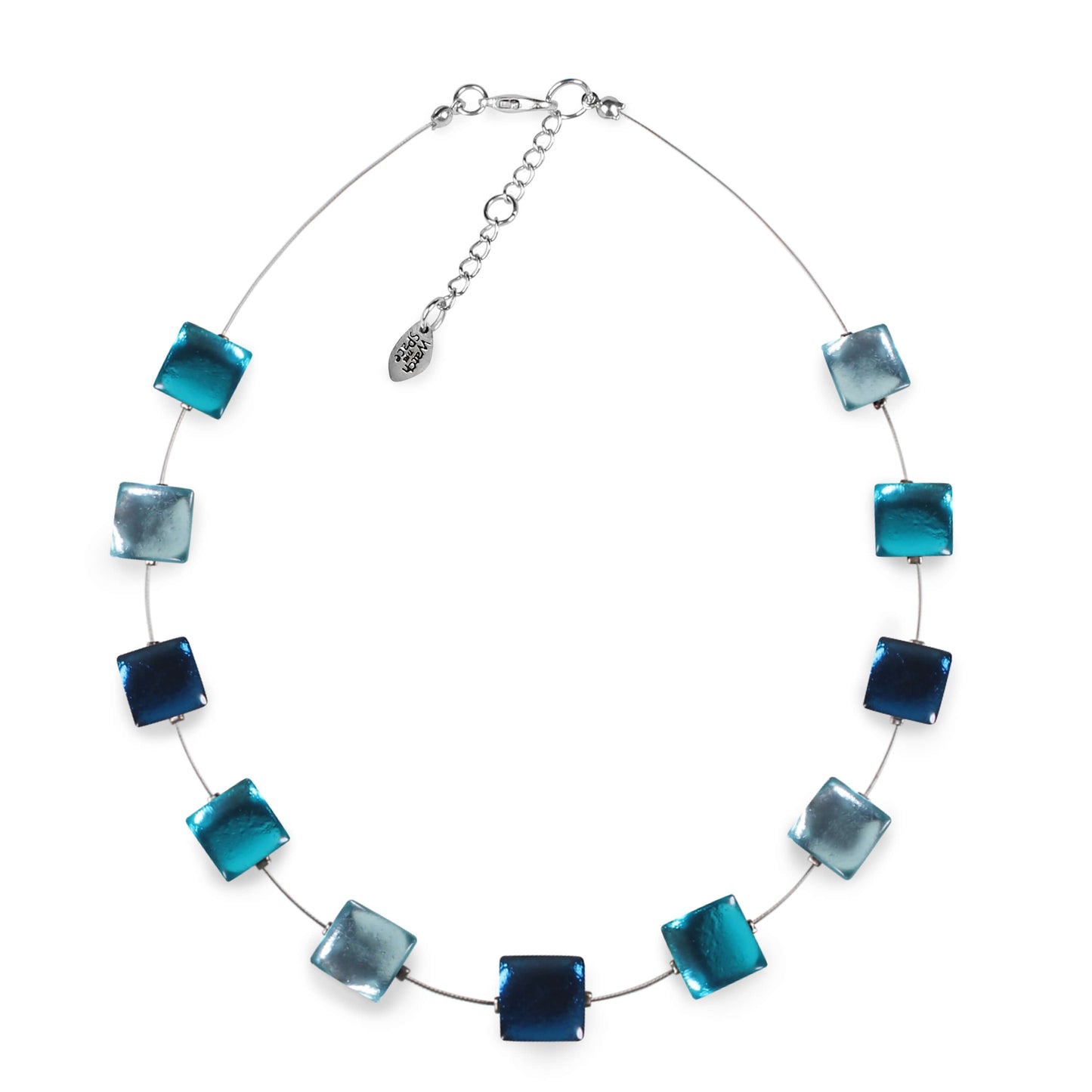 Teal Square Buttons Shiny Necklace | The Jewellery Stop