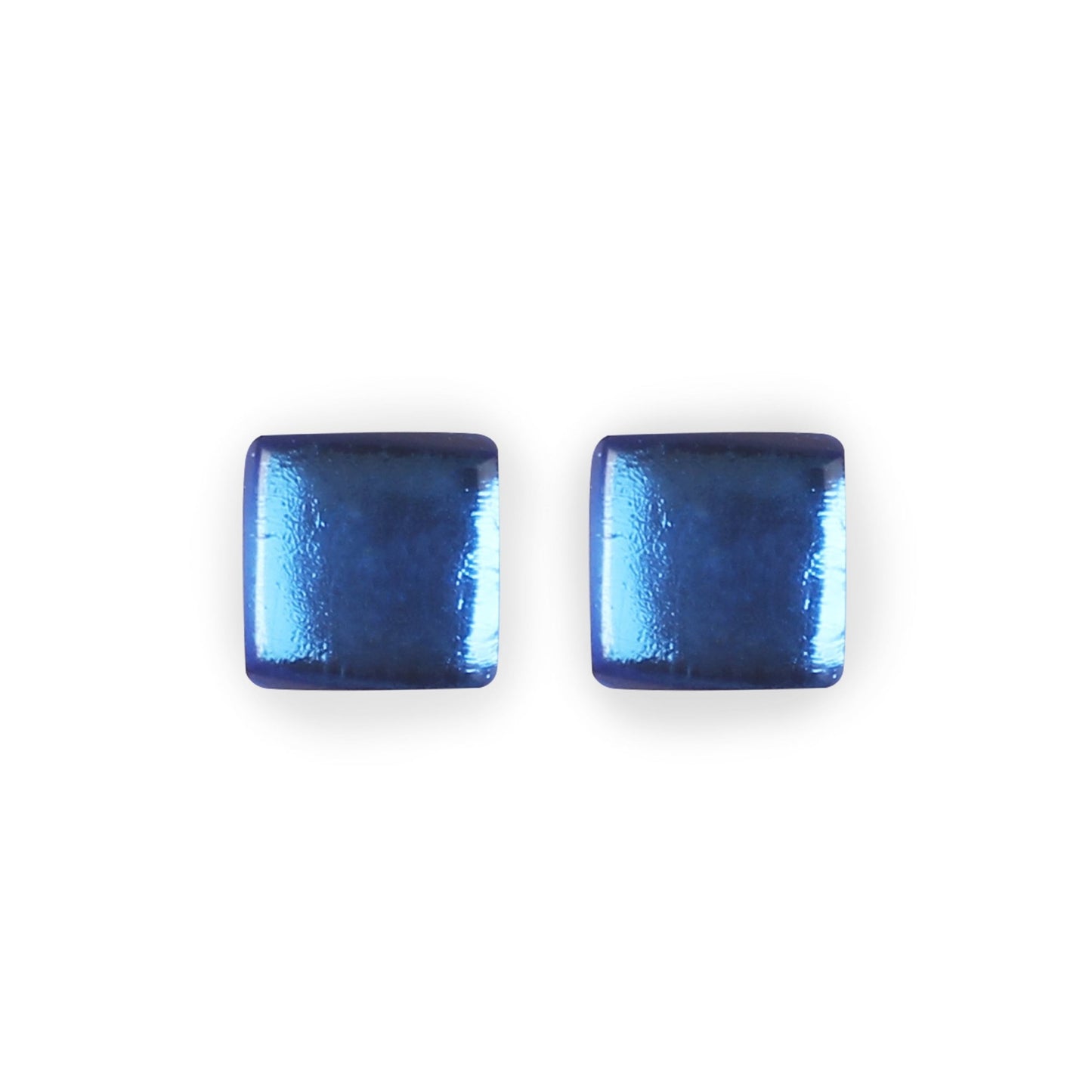 Blue Square Buttons Shiny Stud Earrings | The Jewellery Stop