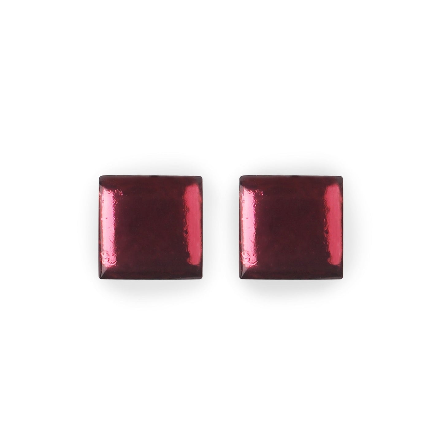 Cerise Square Buttons Shiny Stud Earrings | The Jewellery Stop