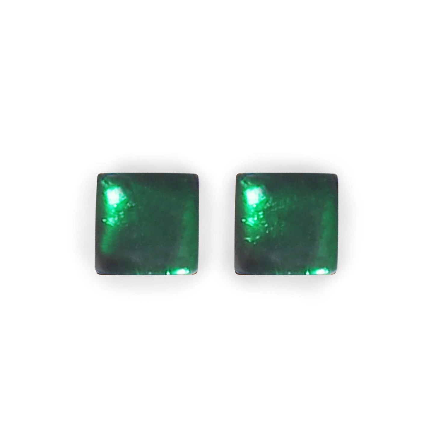 Emerald Square Buttons Shiny Stud Earrings | The Jewellery Stop