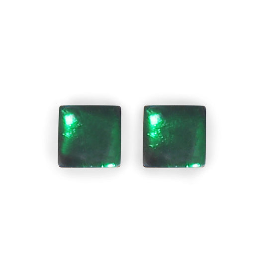 Emerald Square Buttons Shiny Stud Earrings | The Jewellery Stop
