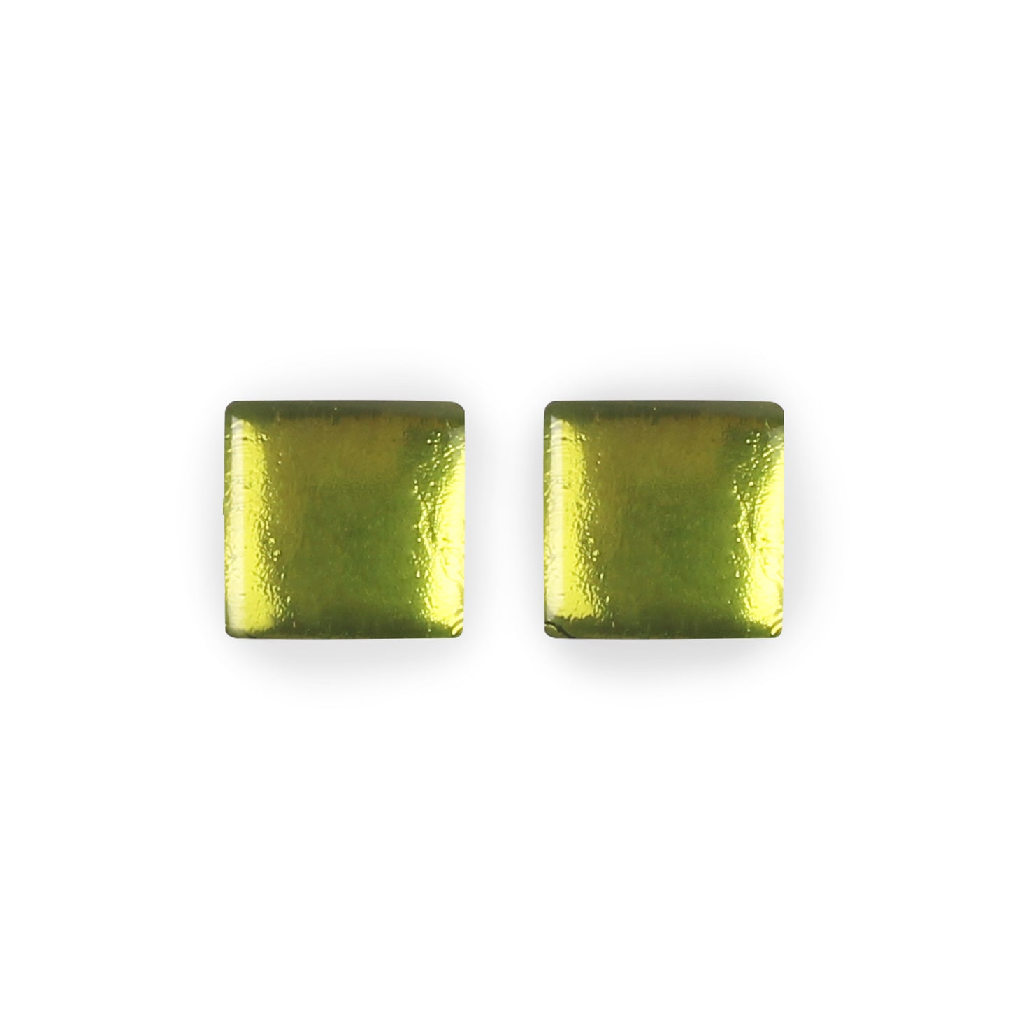 Lime Square Buttons Shiny Stud Earrings