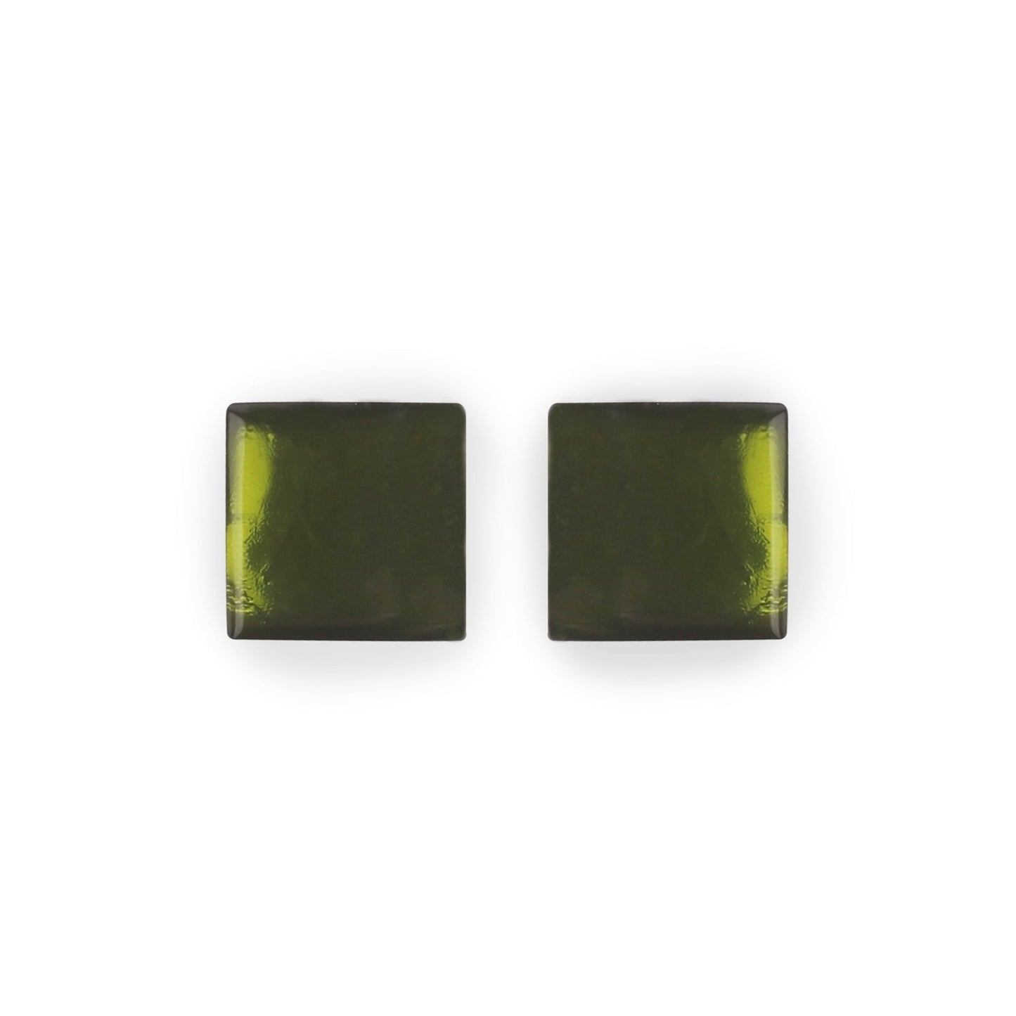 Olive Square Buttons Shiny Stud Earrings | The Jewellery Stop