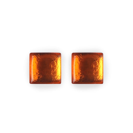 Orange Square Buttons Shiny Stud Earrings | The Jewellery Stop
