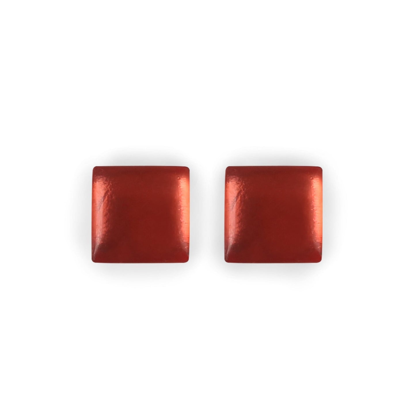 Peach Square Buttons Shiny Stud Earrings | The Jewellery Stop