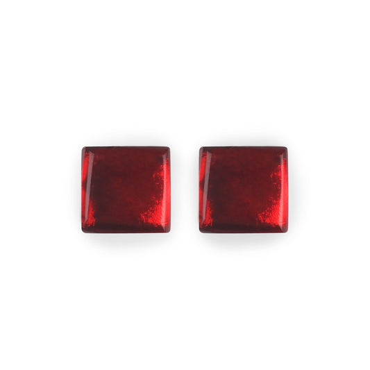 Red Square Buttons Shiny Stud Earrings | The Jewellery Stop