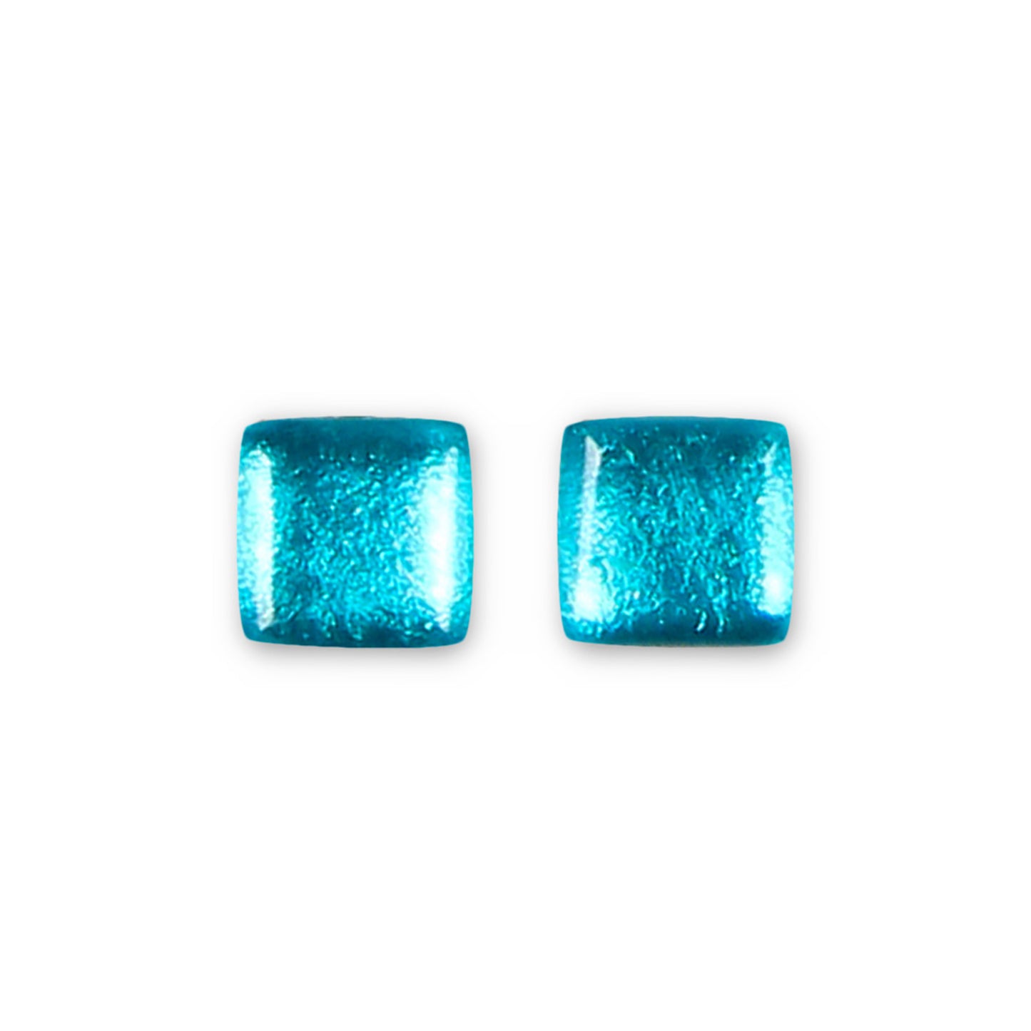 Teal Square Buttons Shiny Stud Earrings