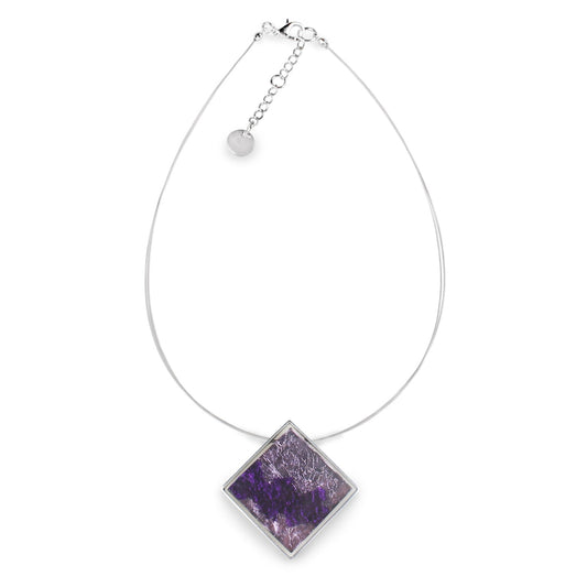 Purple Stained Glass Square Shiny Pendant | The Jewellery Stop
