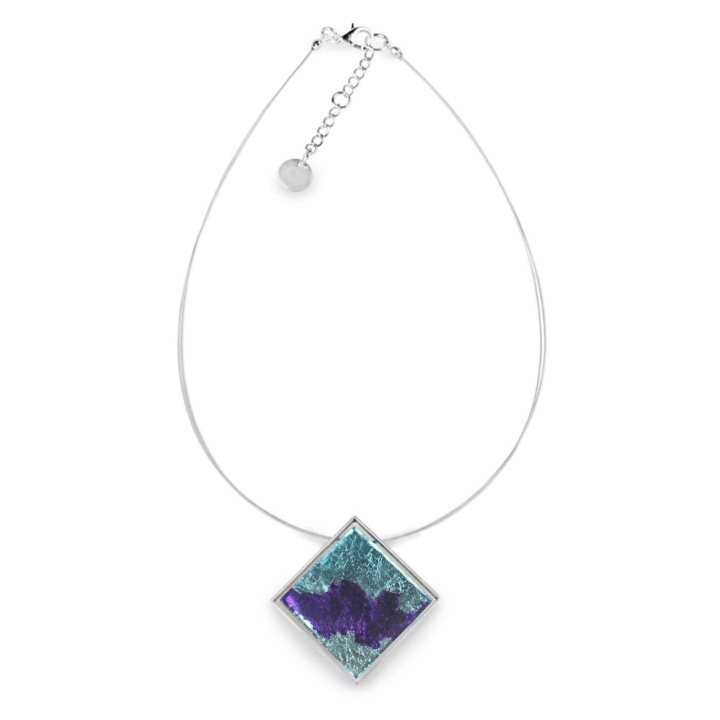 Turquoise Stained Glass Square Shiny Pendant | The Jewellery Stop