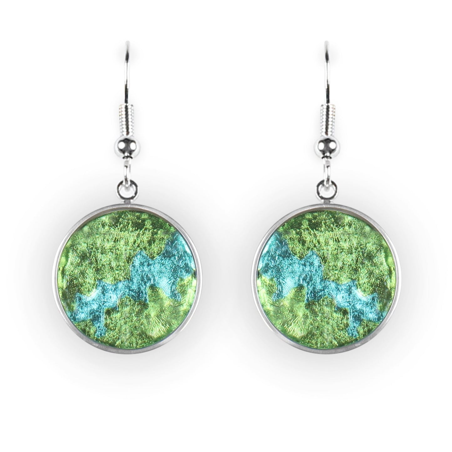 Lime Stained Glass Round Shiny Fish Hook Earrings | The Jewellery Stop