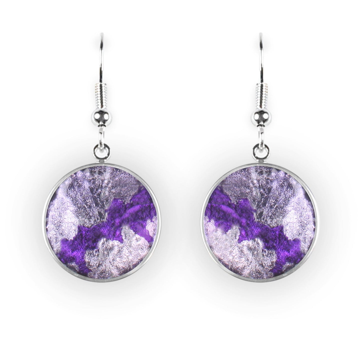 Purple Stained Glass Round Shiny Fish Hook Earrings | The Jewellery Stop