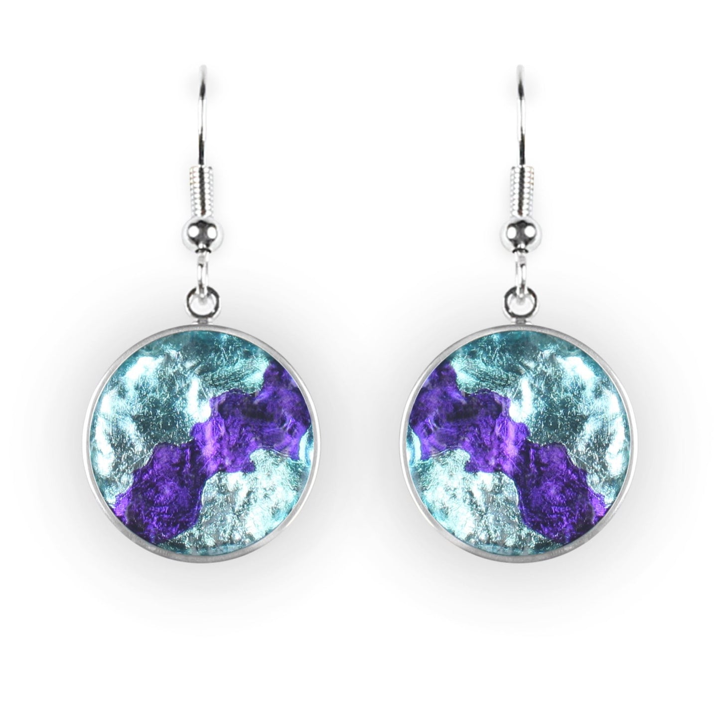 Turquoise Stained Glass Round Shiny Fish Hook Earrings | The Jewellery Stop