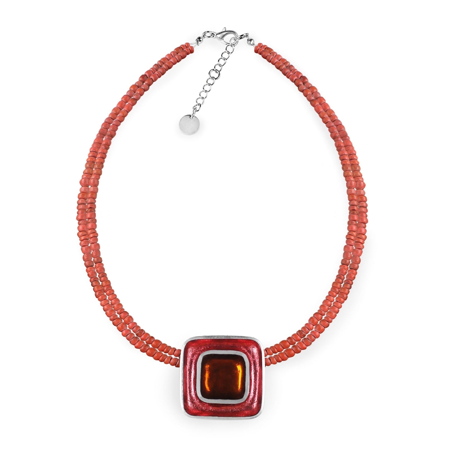 Coral Retro Squares Shiny Pendant on Coco | The Jewellery Stop