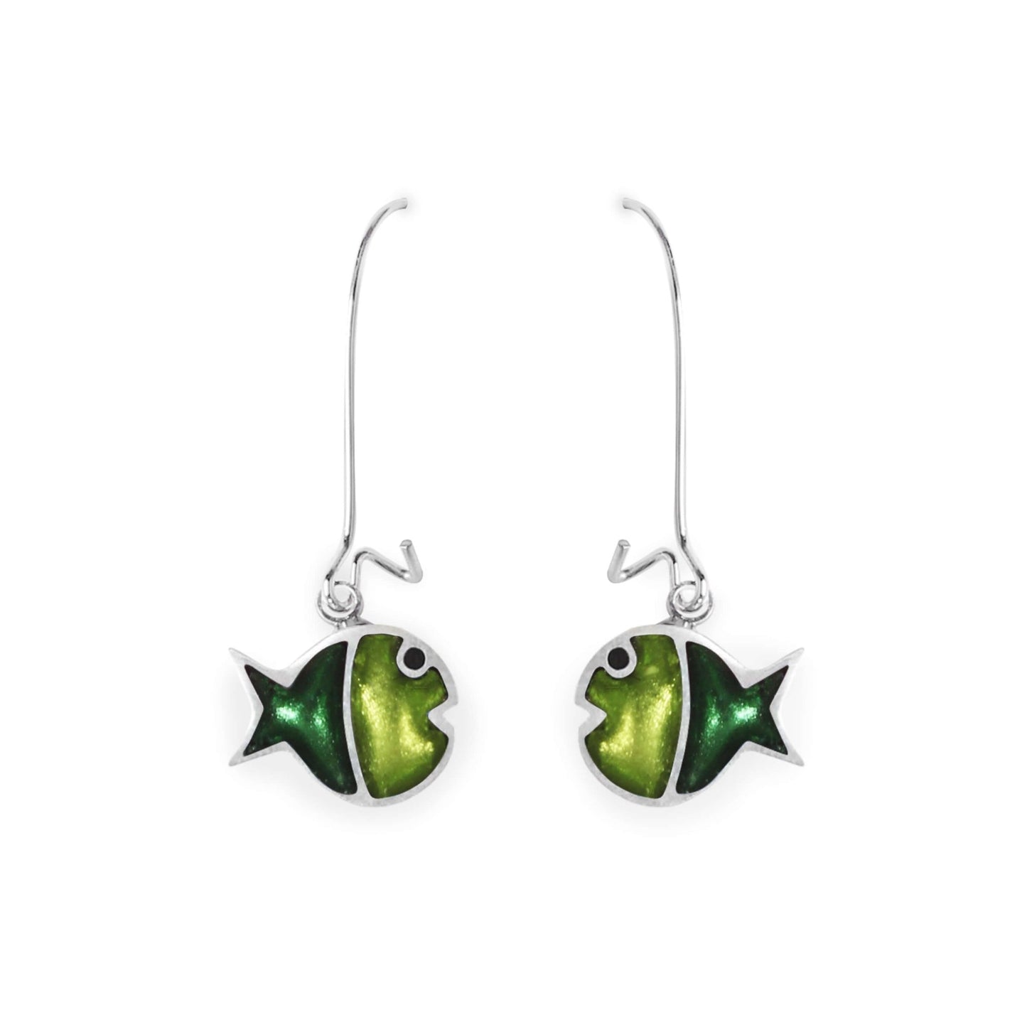 Kiwi Bubble Fish Stripe Shiny Long Hook Earrings | The Jewellery Stop
