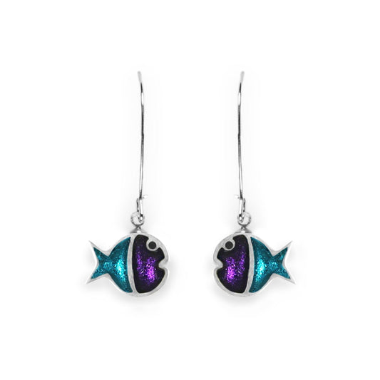 Peacock Bubble Fish Stripe Shiny Long Hook Earrings | The Jewellery Stop