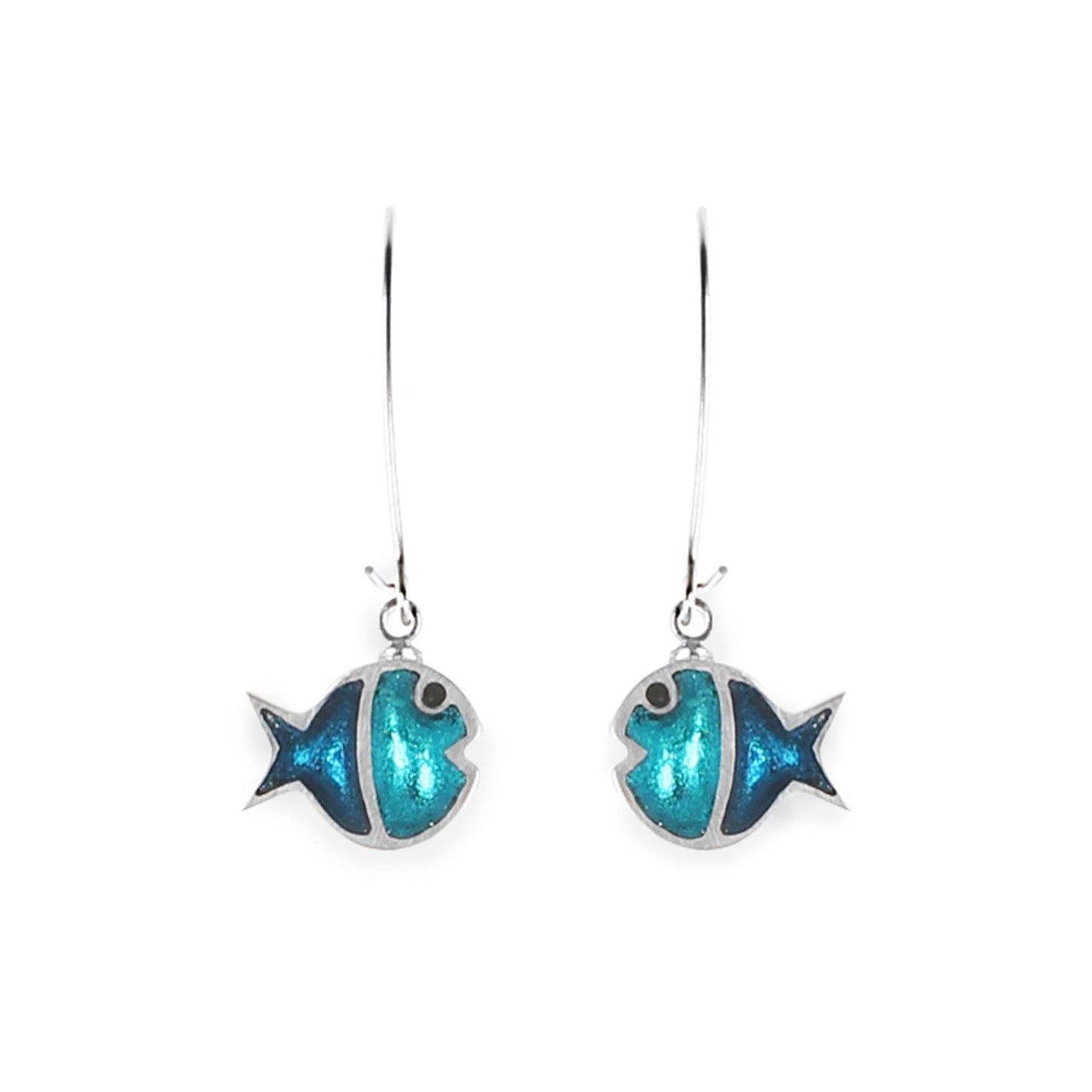 Teal Bubble Fish Stripe Shiny Long Hook Earrings | The Jewellery Stop