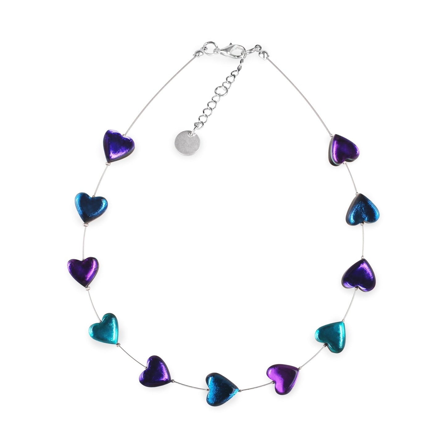 Peacock Love Heart Shiny Button Necklace | The Jewellery Stop