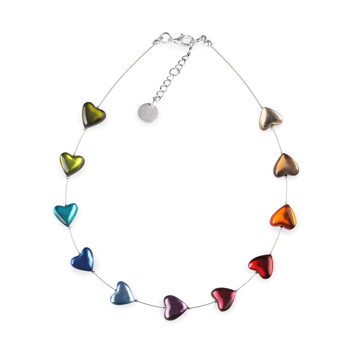 Rainbow Love Heart Shiny Button Necklace | The Jewellery Stop