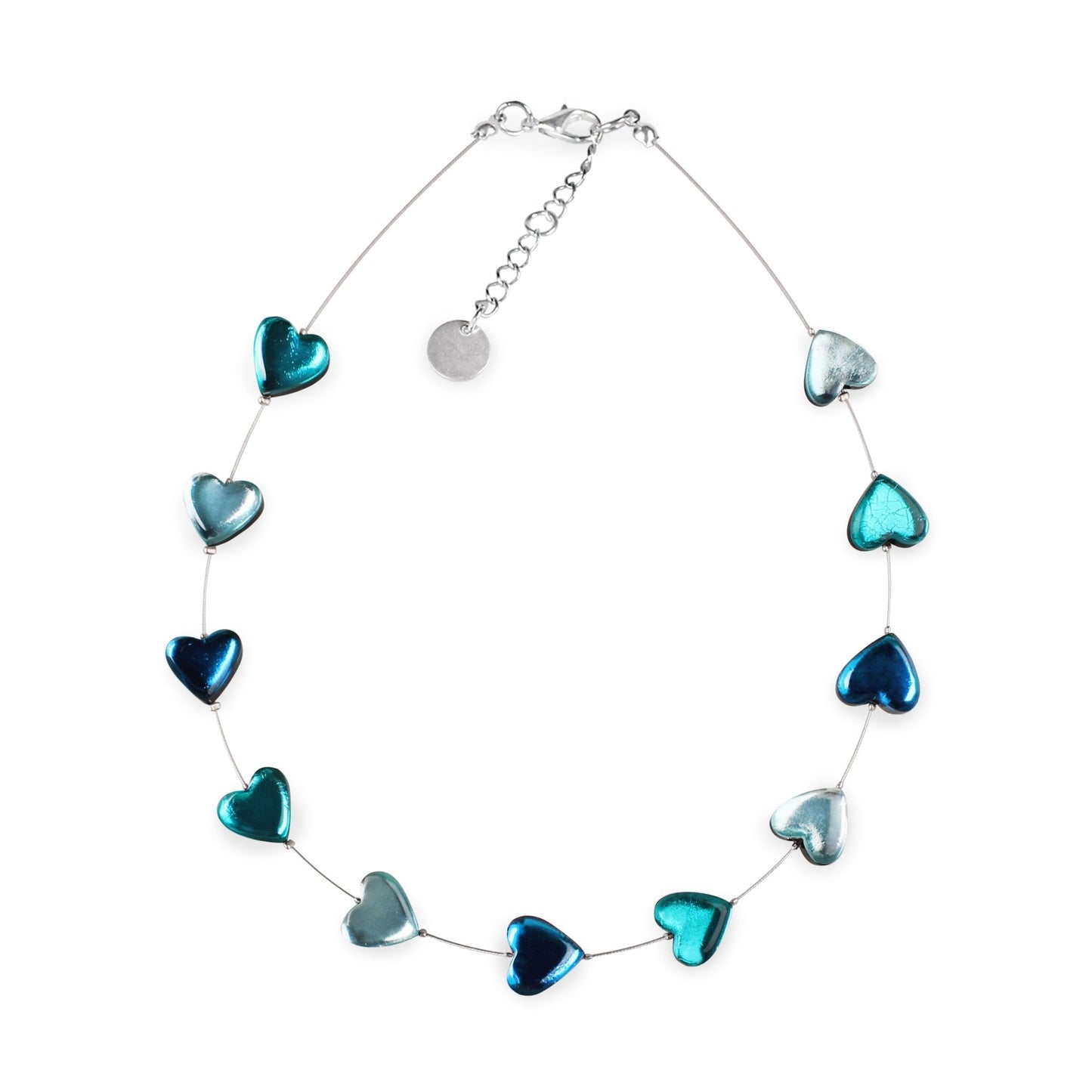Teal Love Heart Shiny Button Necklace | The Jewellery Stop