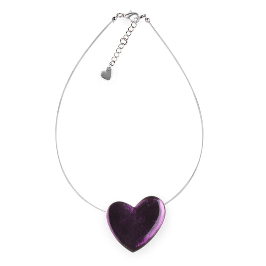 Purple Love Heart Shiny Pendant on Wire