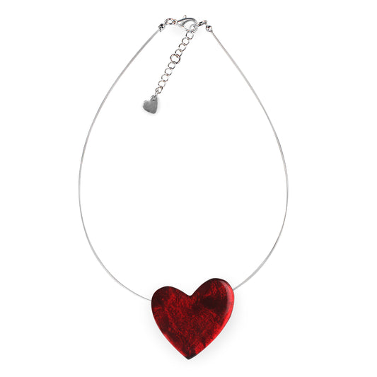 Red Love Heart Shiny Pendant on Wire