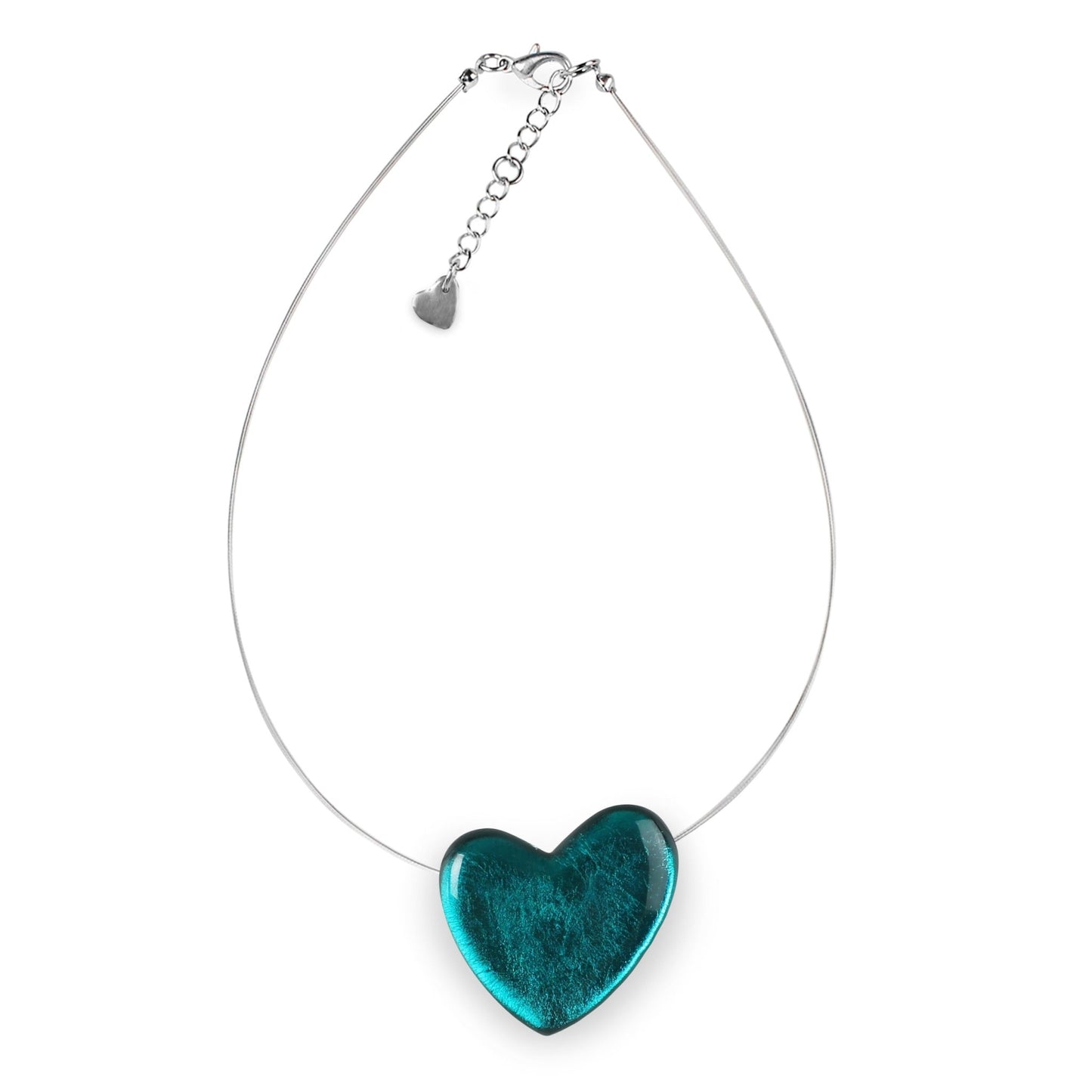 Teal Love Heart Shiny Pendant on Wire | The Jewellery Stop