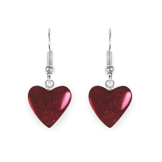 Pink Love Heart Shiny Fish Hook Earrings | The Jewellery Stop