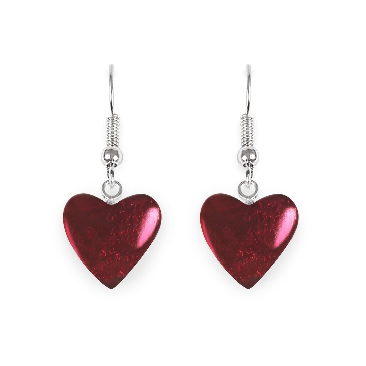 Pink Love Heart Shiny Fish Hook Earrings | The Jewellery Stop