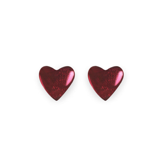 Pink Love Heart Shiny Stud Earrings