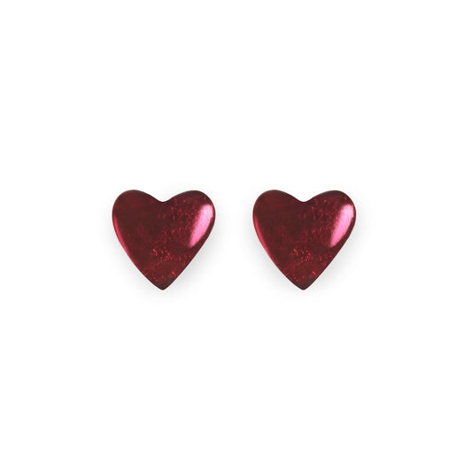 Pink Love Heart Shiny Stud Earrings | The Jewellery Stop