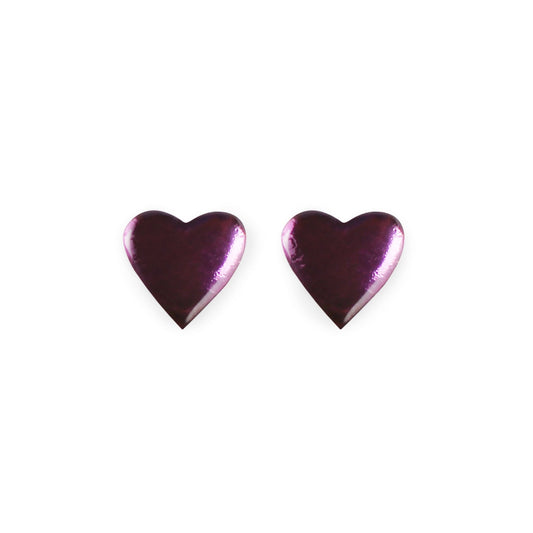 Purple Love Heart Shiny Stud Earrings | The Jewellery Stop
