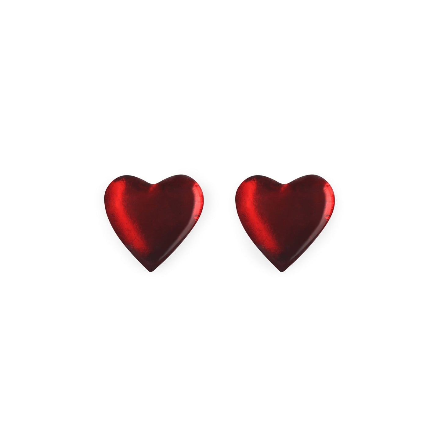 Red Love Heart Shiny Stud Earrings | The Jewellery Stop