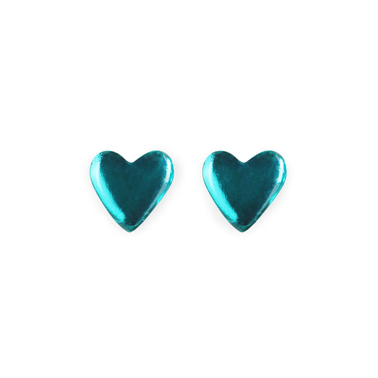 Teal Love Heart Shiny Stud Earrings